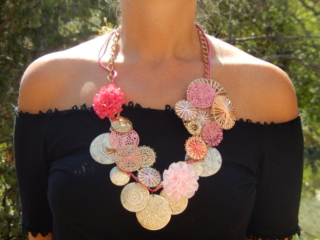 Collier feu d'artifice rose