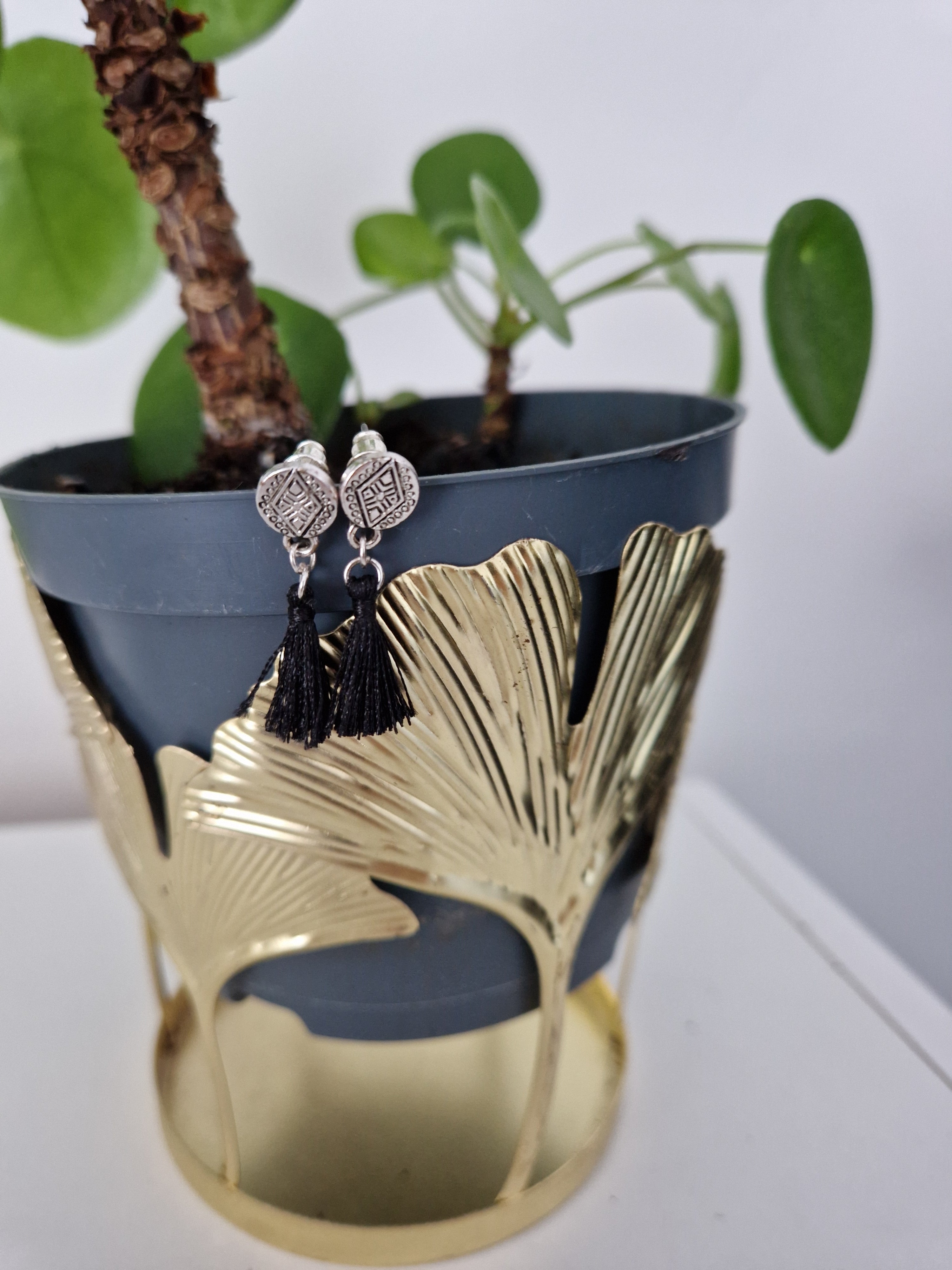 Boucles d'oreilles Pompons noirs