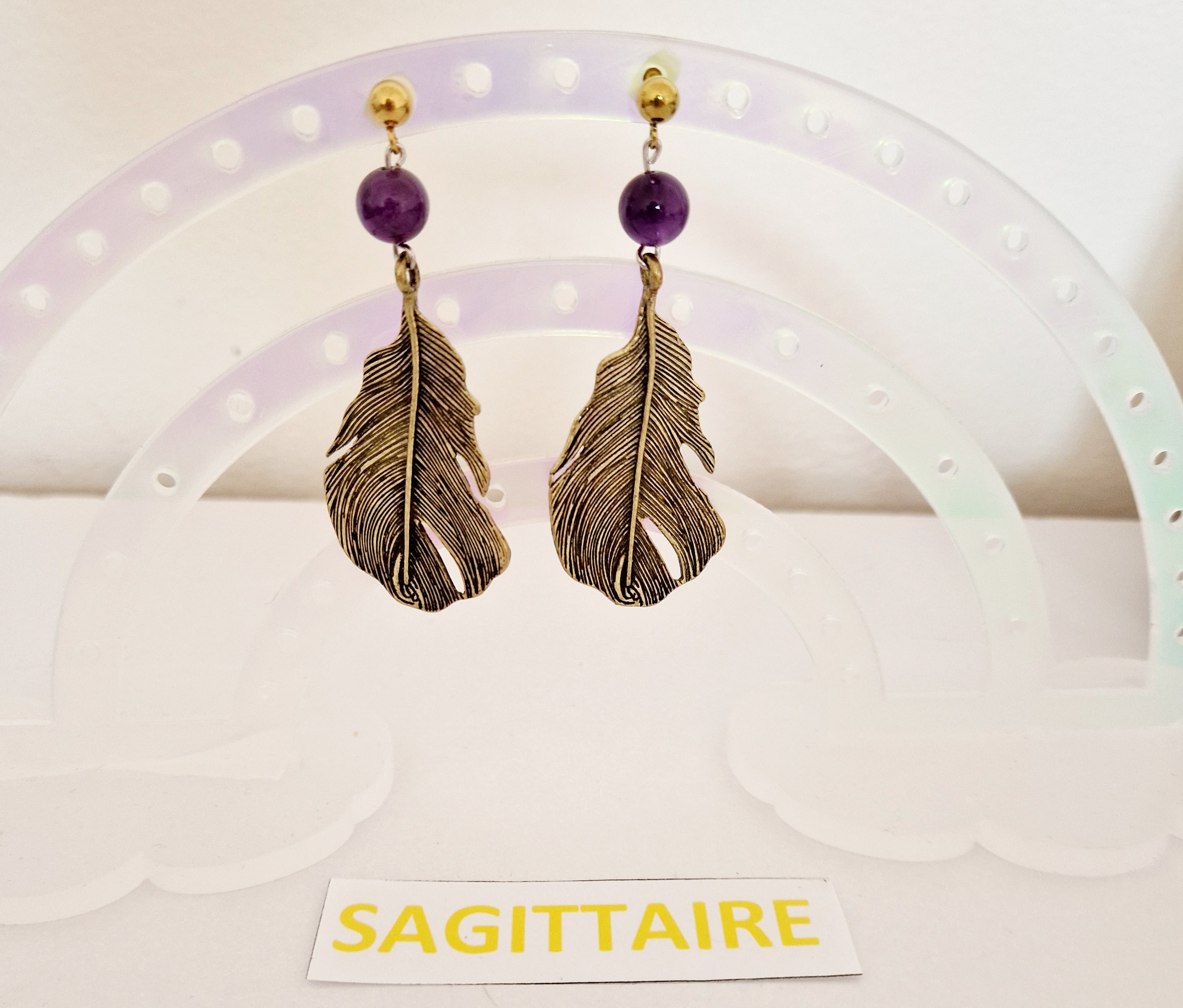 Boucles d'oreilles Sagittaire avec Plume