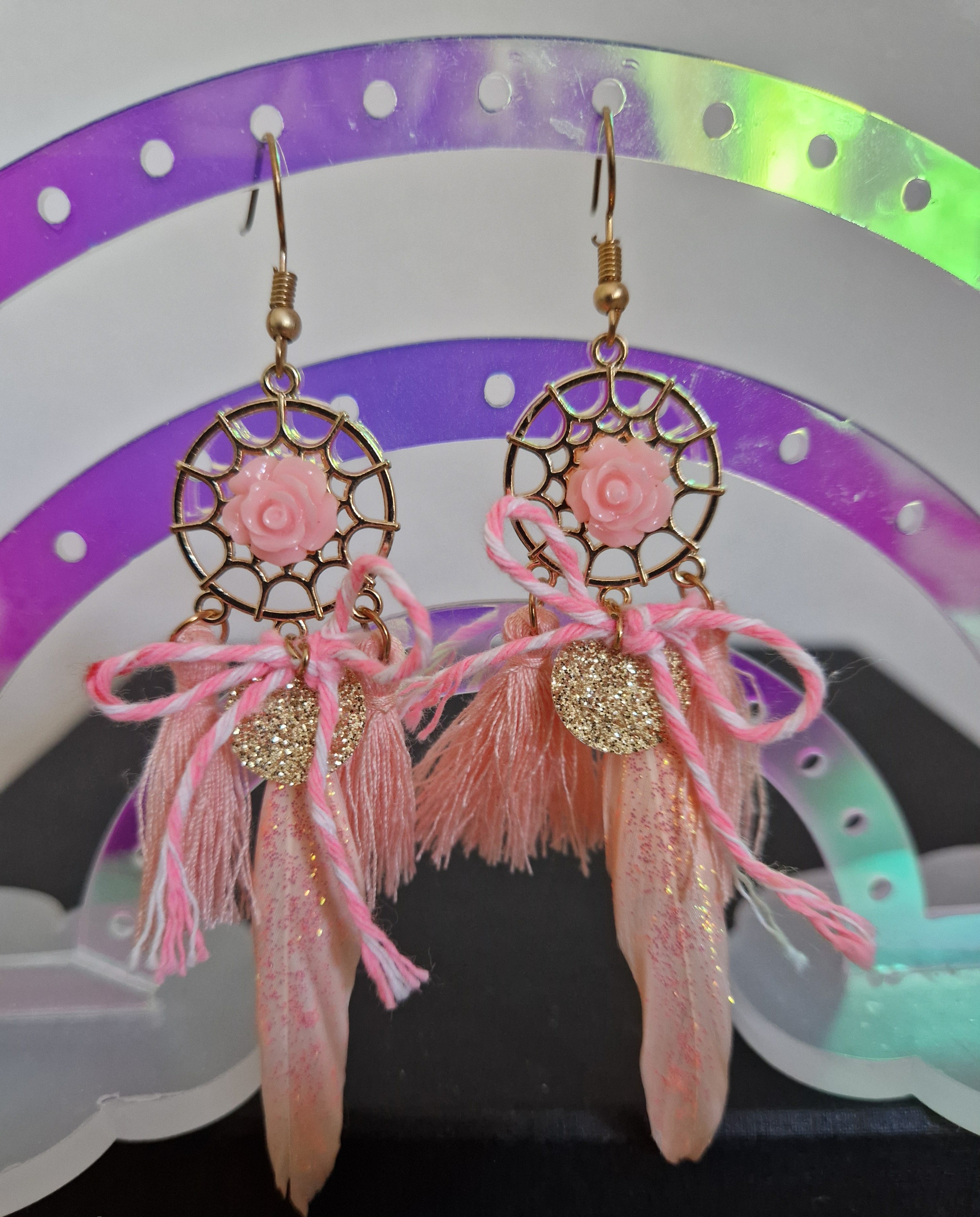 Attrape rêve rose et plume