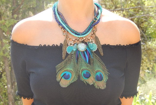 Collier paon et pampilles