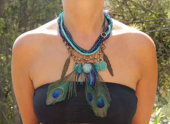 Collier paon et pampilles