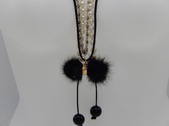 Sautoir nœud en fourrure noir