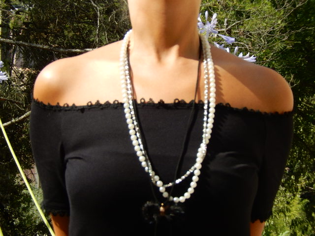 Sautoir nœud en fourrure noir