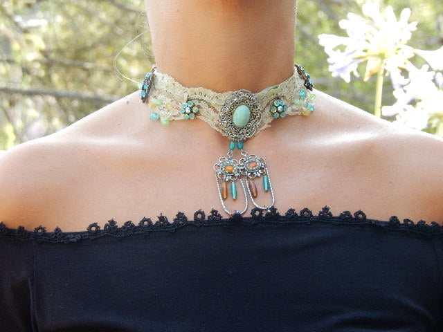 Ras de cou turquoise baroque