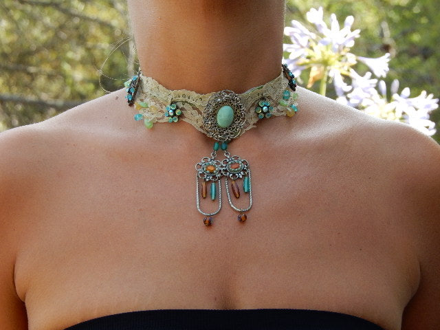 Ras de cou turquoise baroque