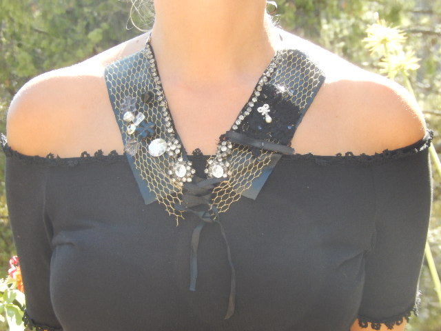 Collier cuir strass