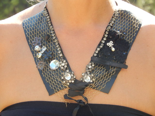 Collier cuir strass