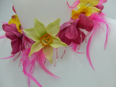 Ras de cou fleurs et plumes rose