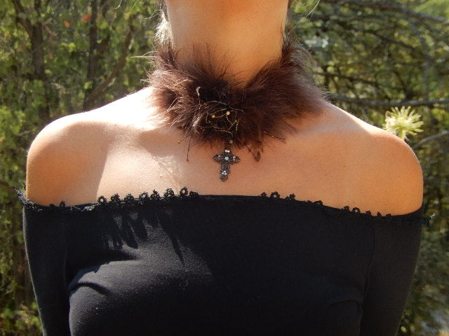 Ras de cou fourrure marron